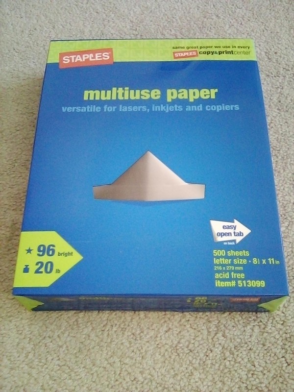 STAPLES Multiuse 20Lb Printer Copy Paper 500 Sheets Usa Made