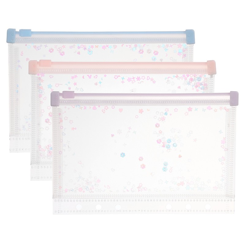 3Pcs A6 7 x 5″ Plastic Binder Zipper, Light Pink/Light Blue/Light Purple