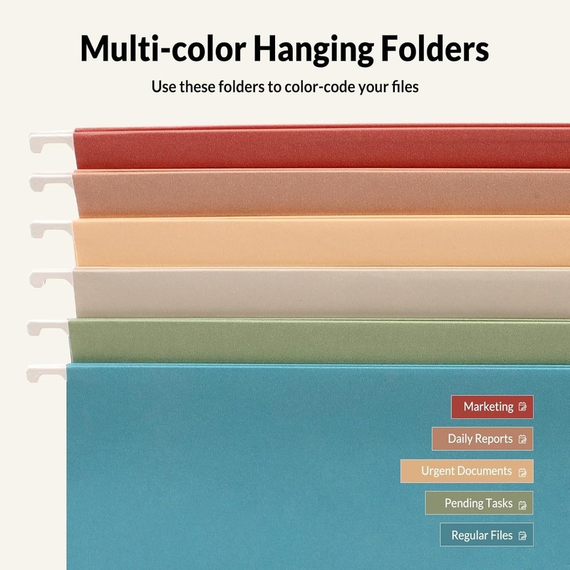 6 Pack Retro Color Hanging File Folders Letter Size 1/5-Cut Tabs gallery