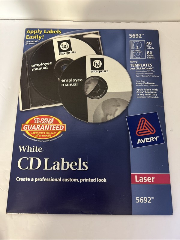 Avery CD/DVD Disc Labels, Matte White, 40 Labels / AVE5692 / FOR LASER PRINTER