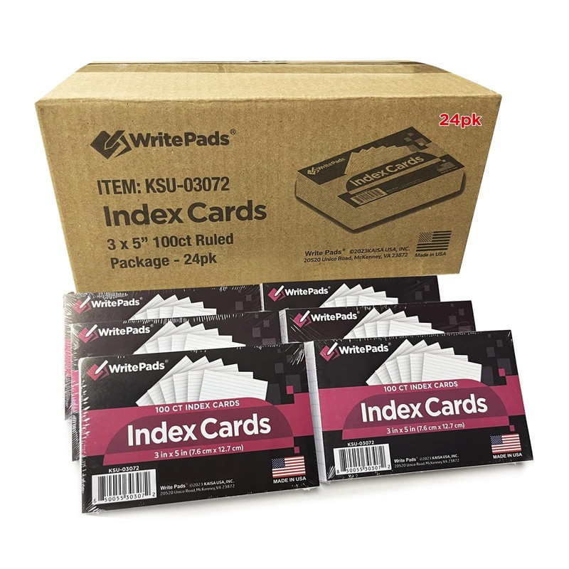 Lined Index Card 3"x5" Index Cards Flashcards, 2400 Count Ruled on Front, Bla...