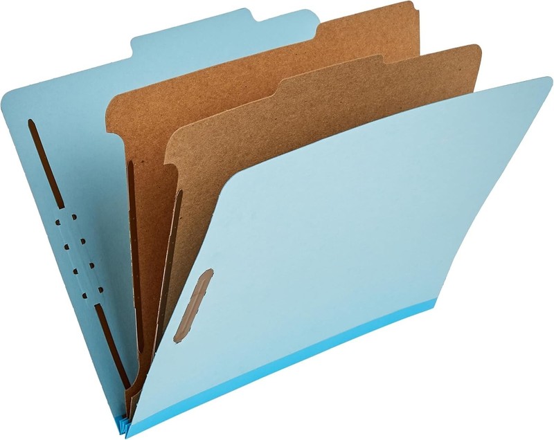 Amazon Basics Classification Folder with Prongs, 100% Recycled, 2 Dividers, 2" E