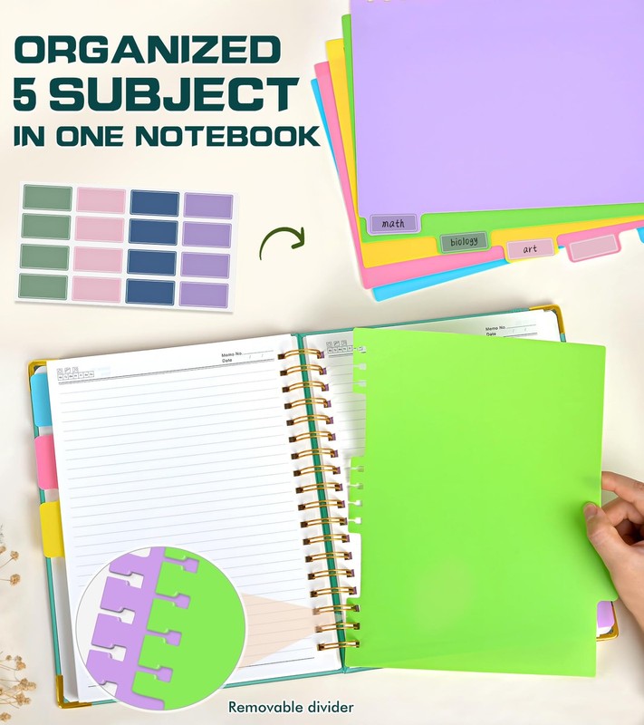 5 Subject Spiral Notebook Journal with Removable Dividers Tabs, 300 Pages Org... gallery