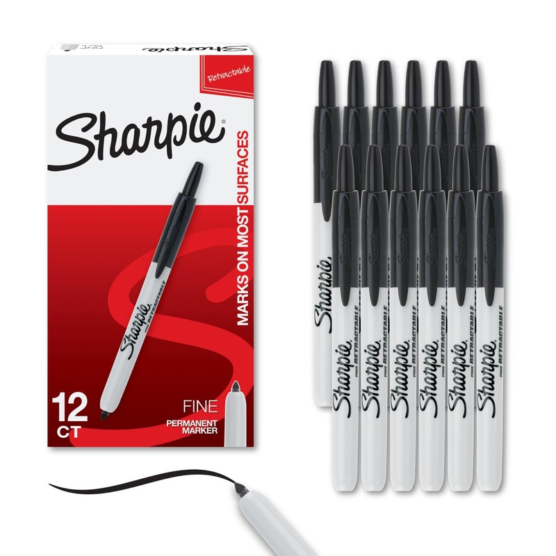 Retractable Permanent Markers, Fine Tip, Black, 12 Count – Desk, Classroom, O…