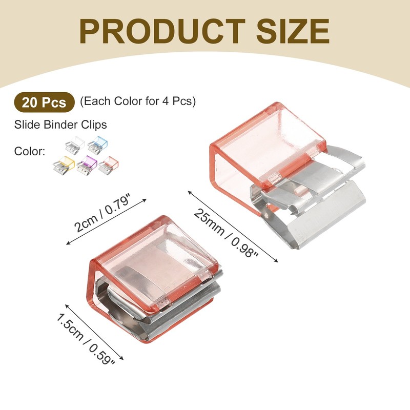 Slide Binder Clips,20Pcs Reusable Push Slide Clips, Pink/Purple/Blue/Clear/Green gallery