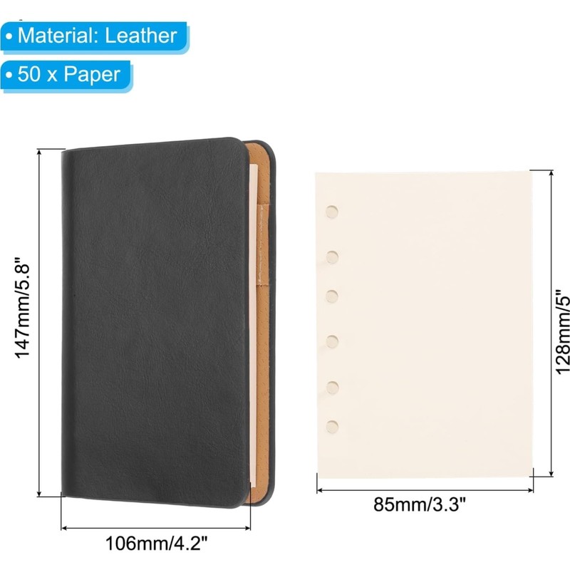 6 Ring Binder Cover, A7 Leather Notebook Binder Mini Refillable Loose Leaf Pe…