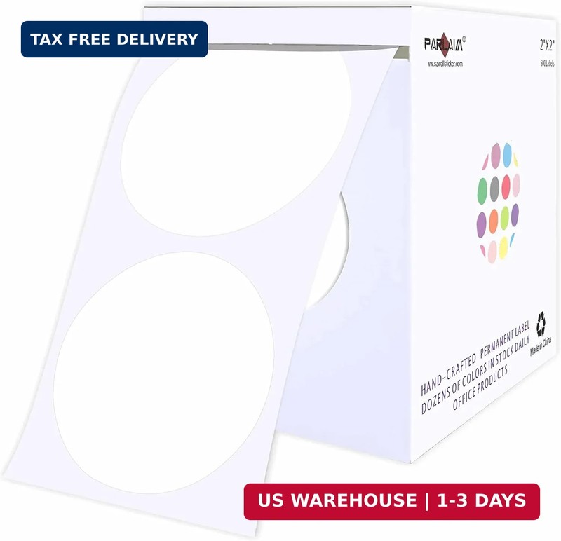 PARLAIM 2″ White Round Color-Code Circle Dot Labels on a Roll, 500 Stickers, 2 i