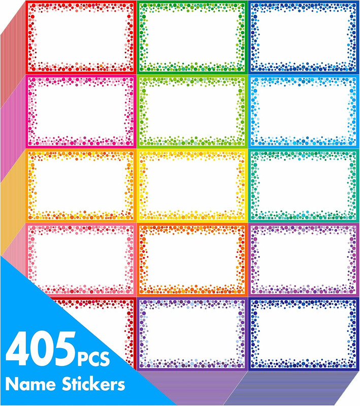 405Pcs Colorful Name Tag Labels, Writable Adhesive Stickers, 3" X 2"