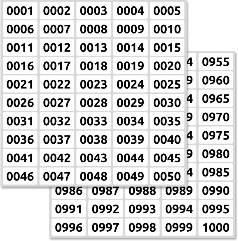 1-1000 Consecutive Number Inventory Labels Stickers Sheets, 1.5" X 0.75"
